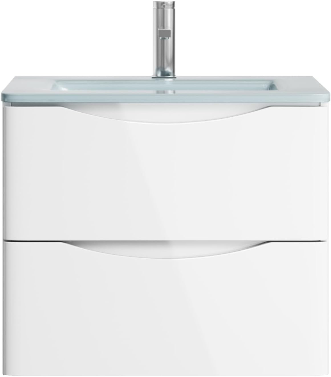 600mm Wall Hung Vanity Unit White Gloss with White Glass Basin Bathroom