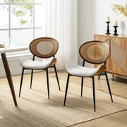 Set of 4 Modern Dining Chairs Rattan Back Upholstered Wooden Kitchen Seats