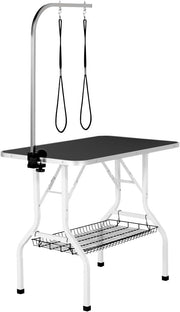 Foldable Dog Grooming Table Adjustable Arm Double Tether Basket Non Slip