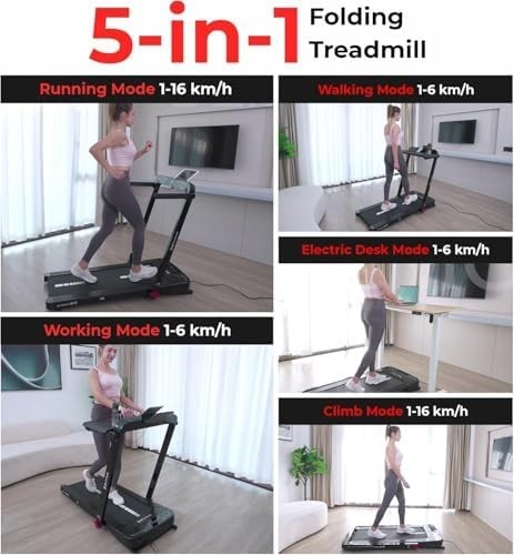5-in-1 Auto Incline Folding Treadmill 16km/h Quiet 4.5HP Home Running Machine