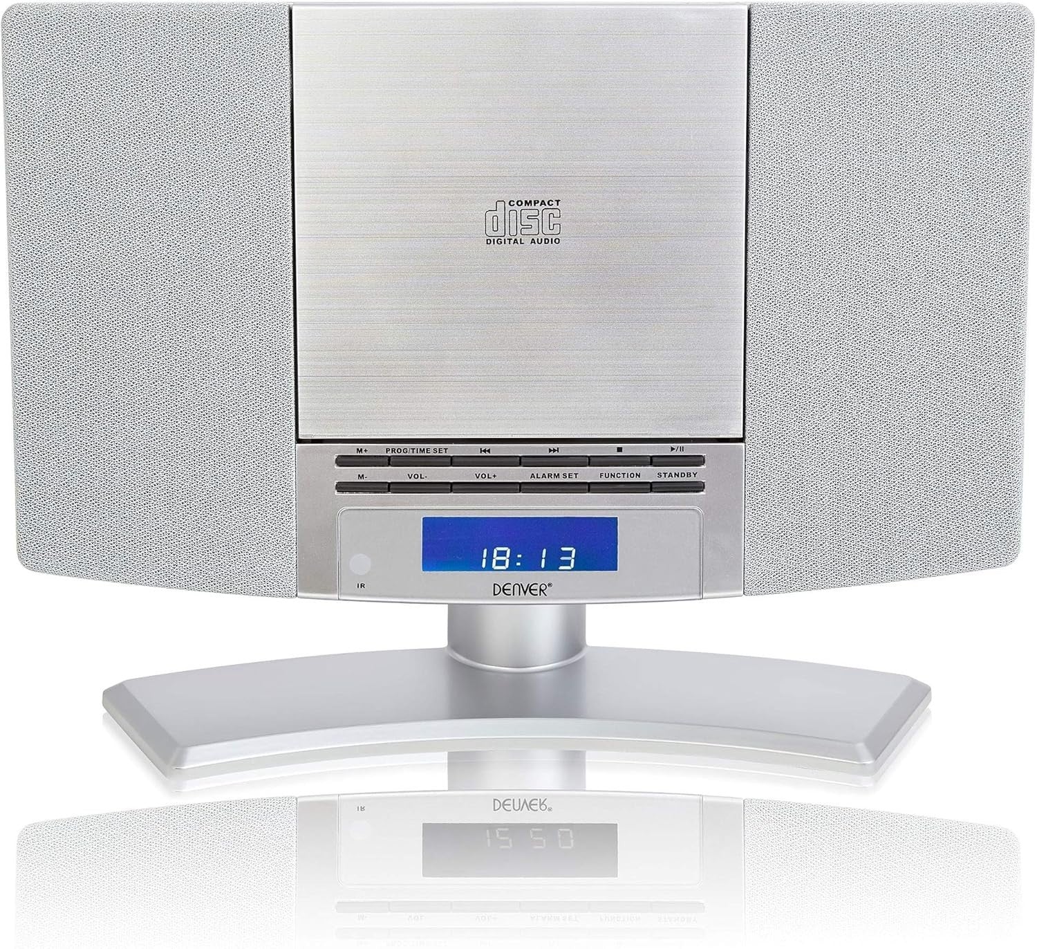 Mountable CD Player with FM Radio, Alarm Clock & Remote – Silver Hi-Fi System