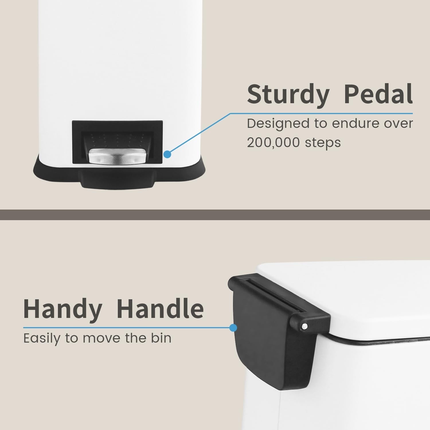 17L Slim White Pedal Bin Soft Close Stainless Steel Kitchen