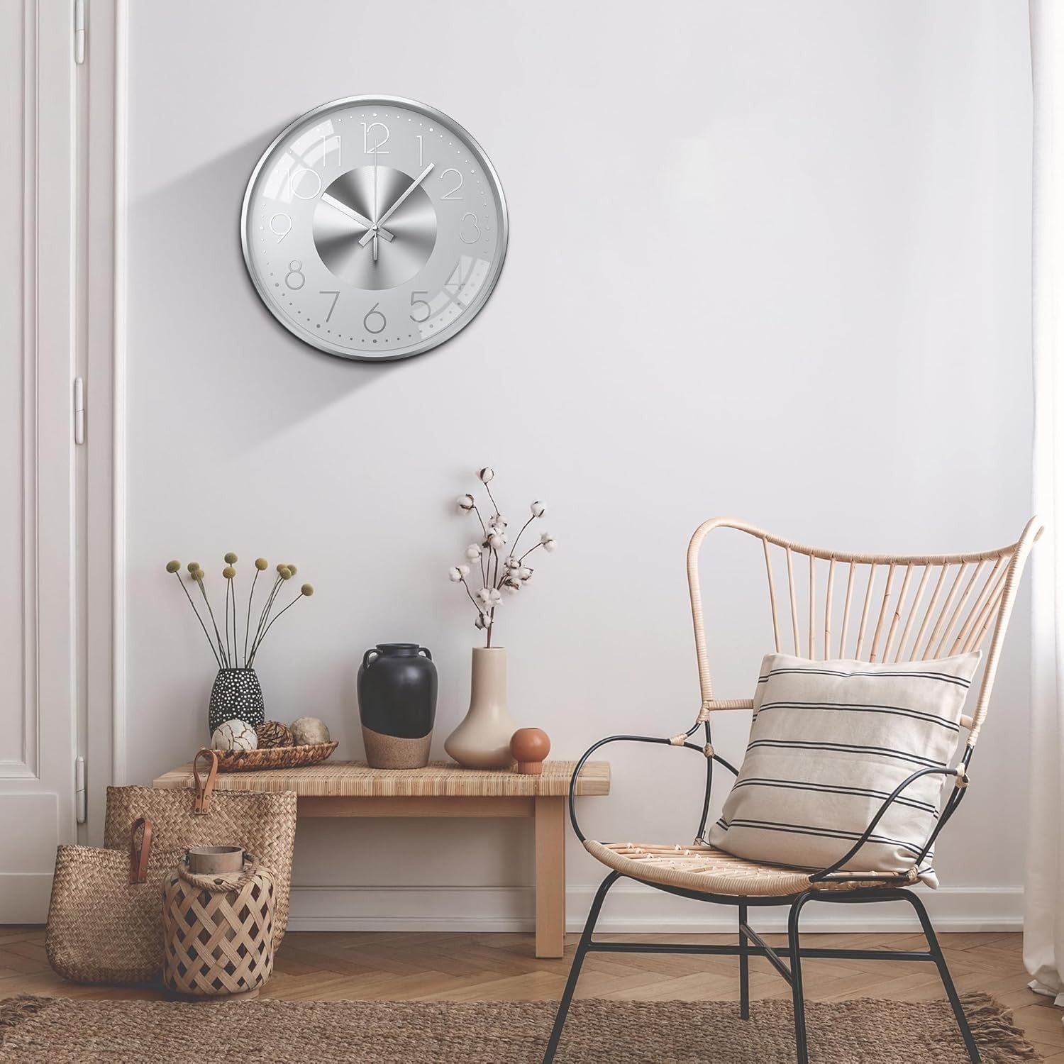 Modern Silent Wall Clock 30cm Large Number Metal Design Home Office Kitchen Deco