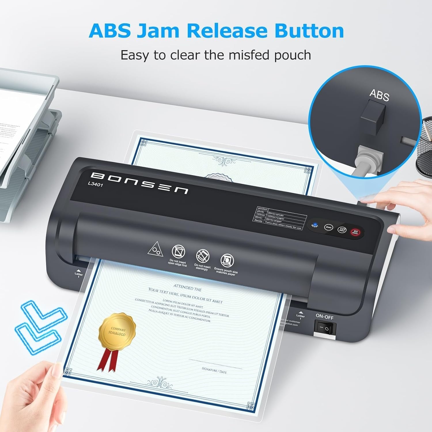 A4 Laminator Machine Never Jam Fast 270mm Min + 60 Pouches
