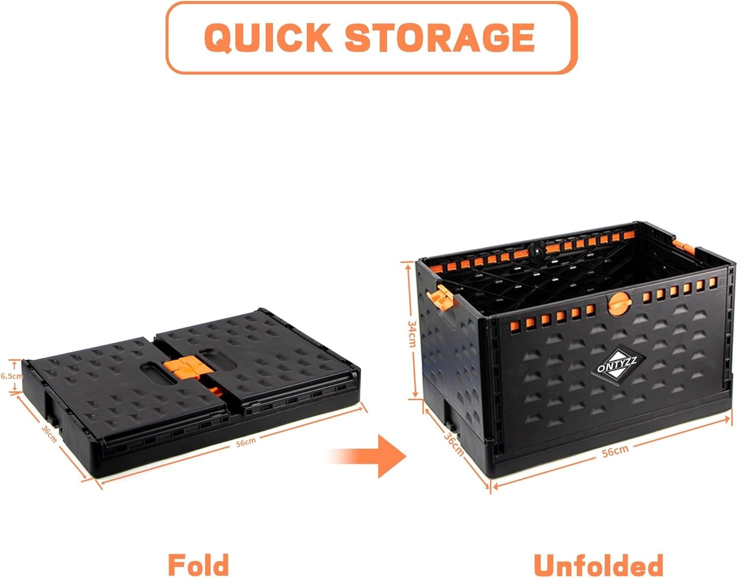 Large Foldable Plastic Storage Box 60L 56x34x36cm Stackable Organizer