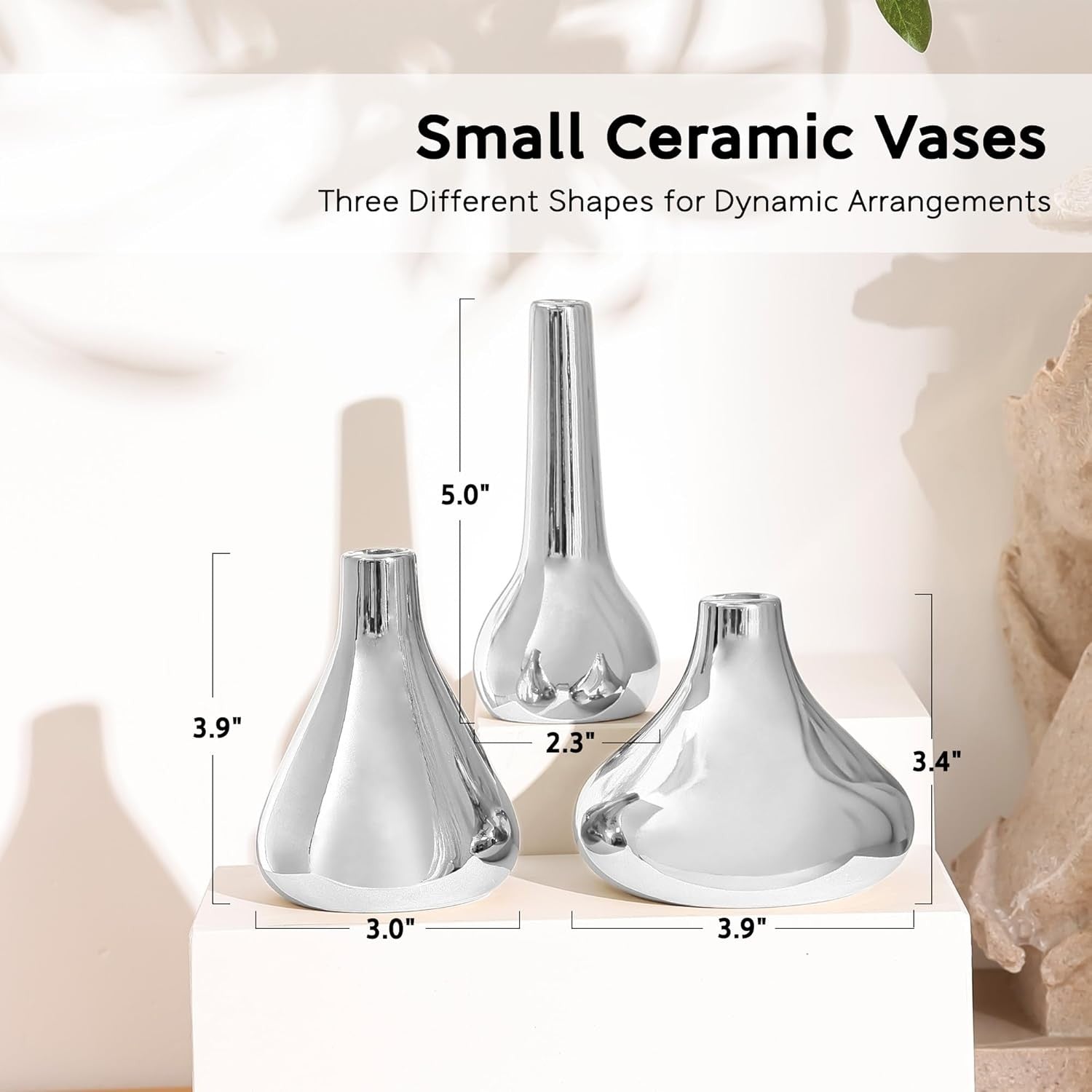 Silver Bud Vase Set of 3 Modern Table Centerpiece Wedding Home Decor