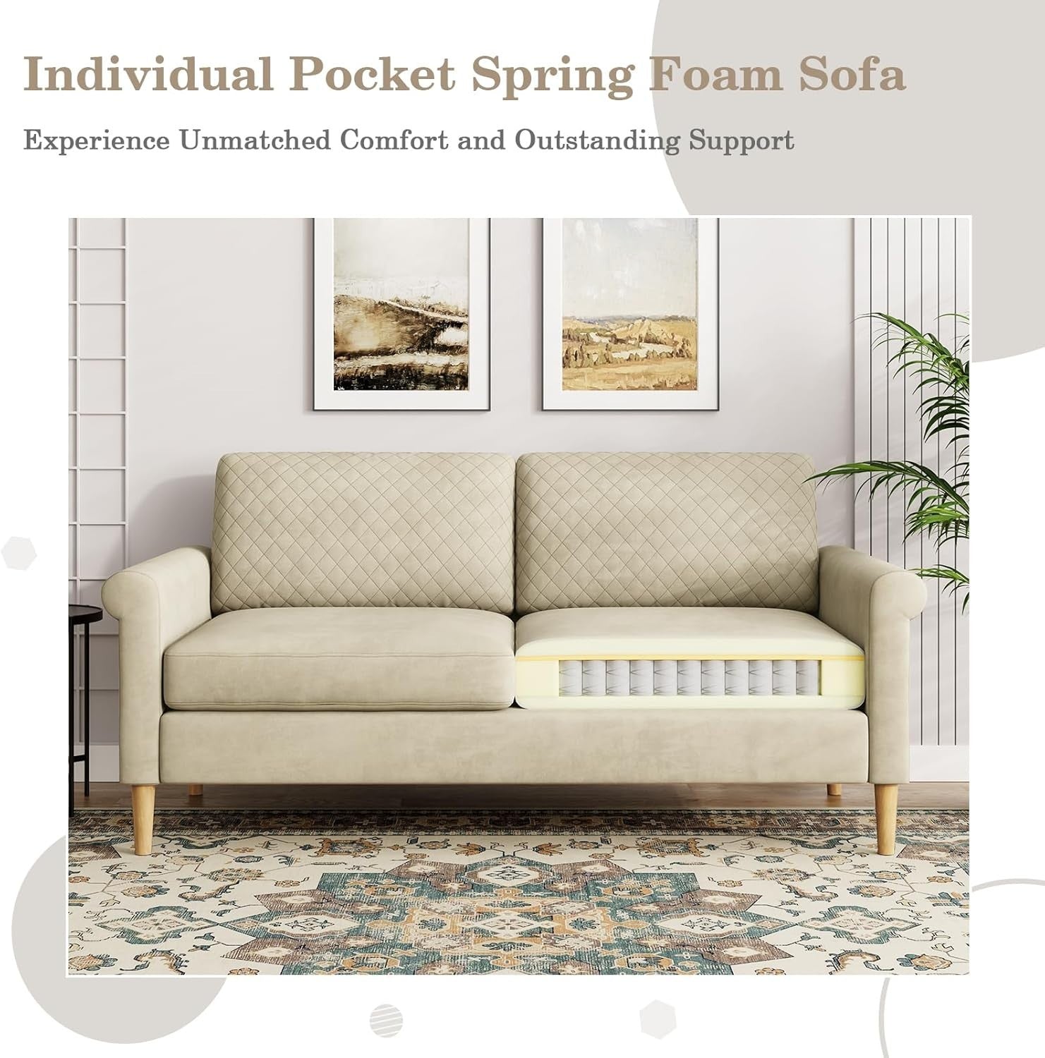 2 Seater Fabric Sofa & Armchair Set with Storage, Cushions, Tool-Free Assembly