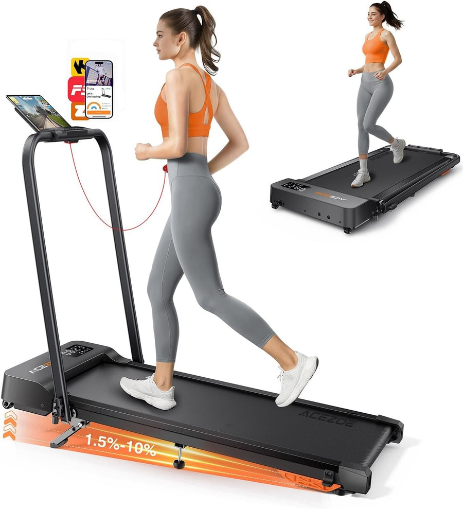 Foldable Home Treadmill 2-in-1 Walking Running Pad 10% Incline LED App Remote