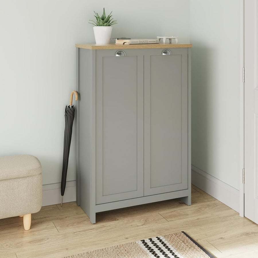 Grey Shoe Cabinet 2 Door Storage Unit with Adjustable Shelves Hallway