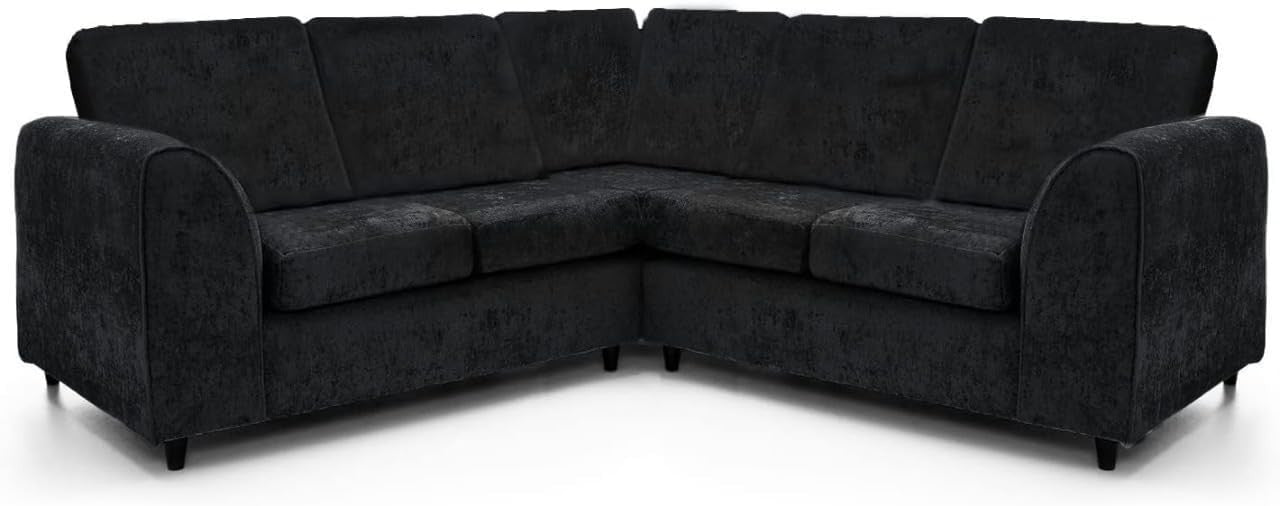 Black Chenille 2C2 High Back Corner Sofa 5-Seater Modular L-Shaped Couch