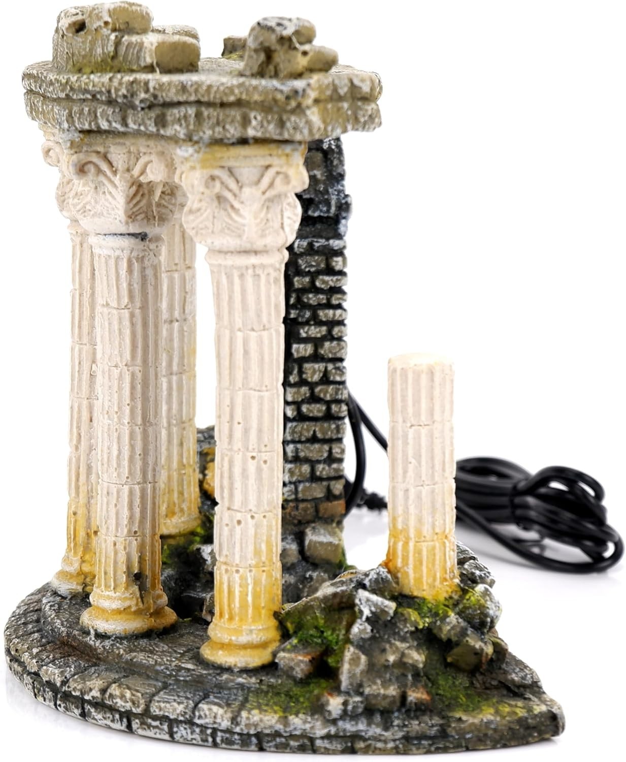 Roman Ruins Aquarium Ornament with LED Lights • USB Powered Fish Tank Decor
