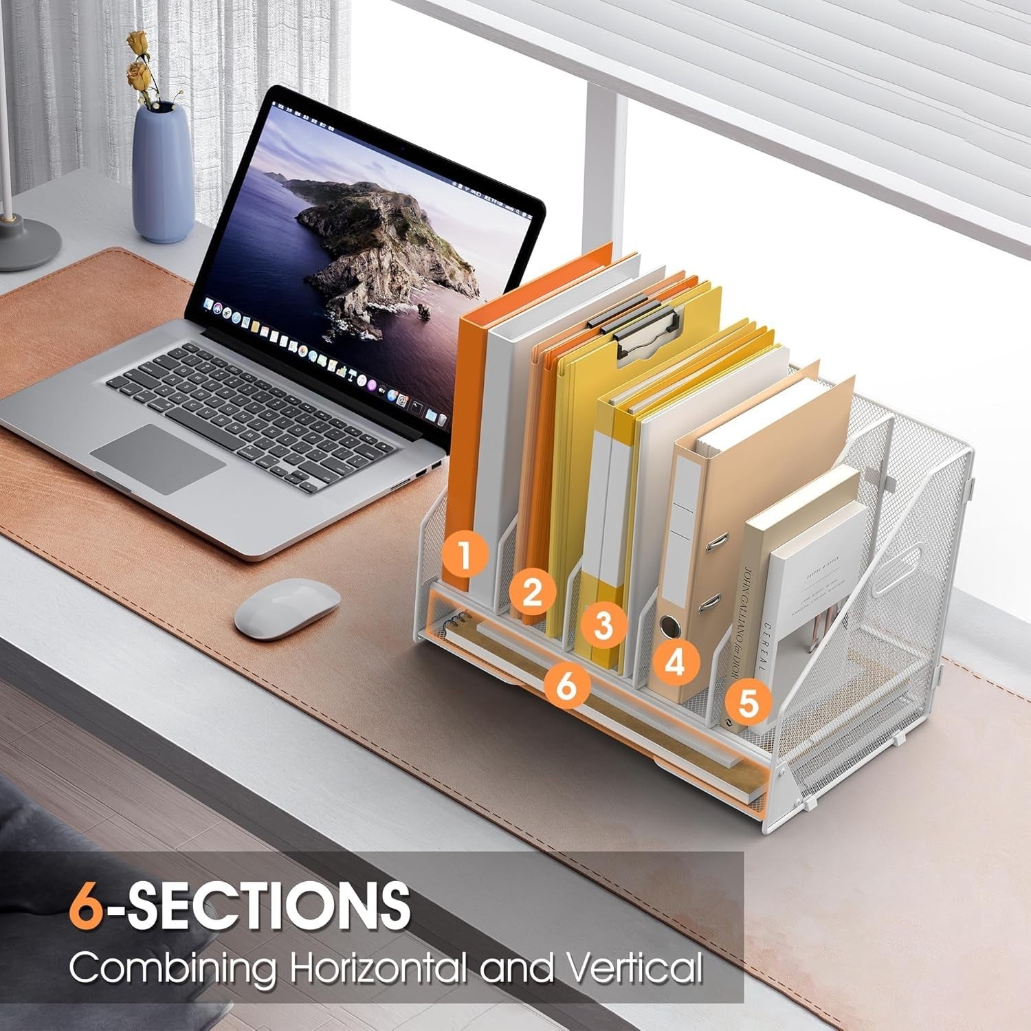 5-Tier Desk File Organizer | Vertical Mesh Magazine Holder & Paper Tray