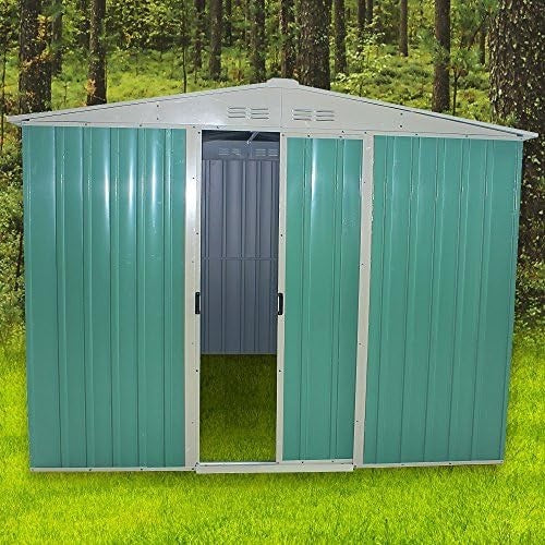 8x6FT Metal Garden Shed Outdoor Storage House with Lockable Double Doors & Roof