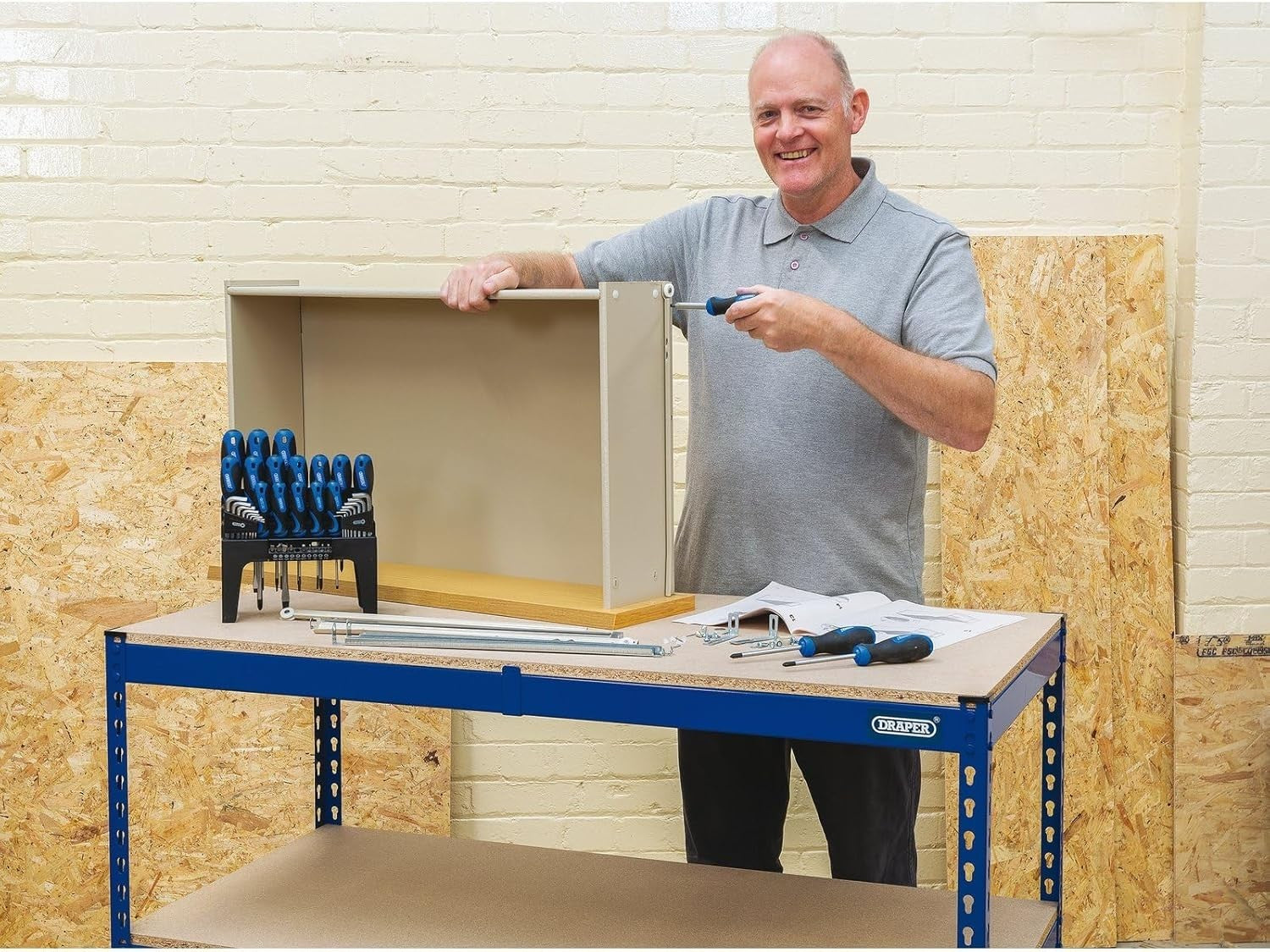Steel Workbench 200kg Capacity MDF Top Heavy Duty Blue Powder Coated