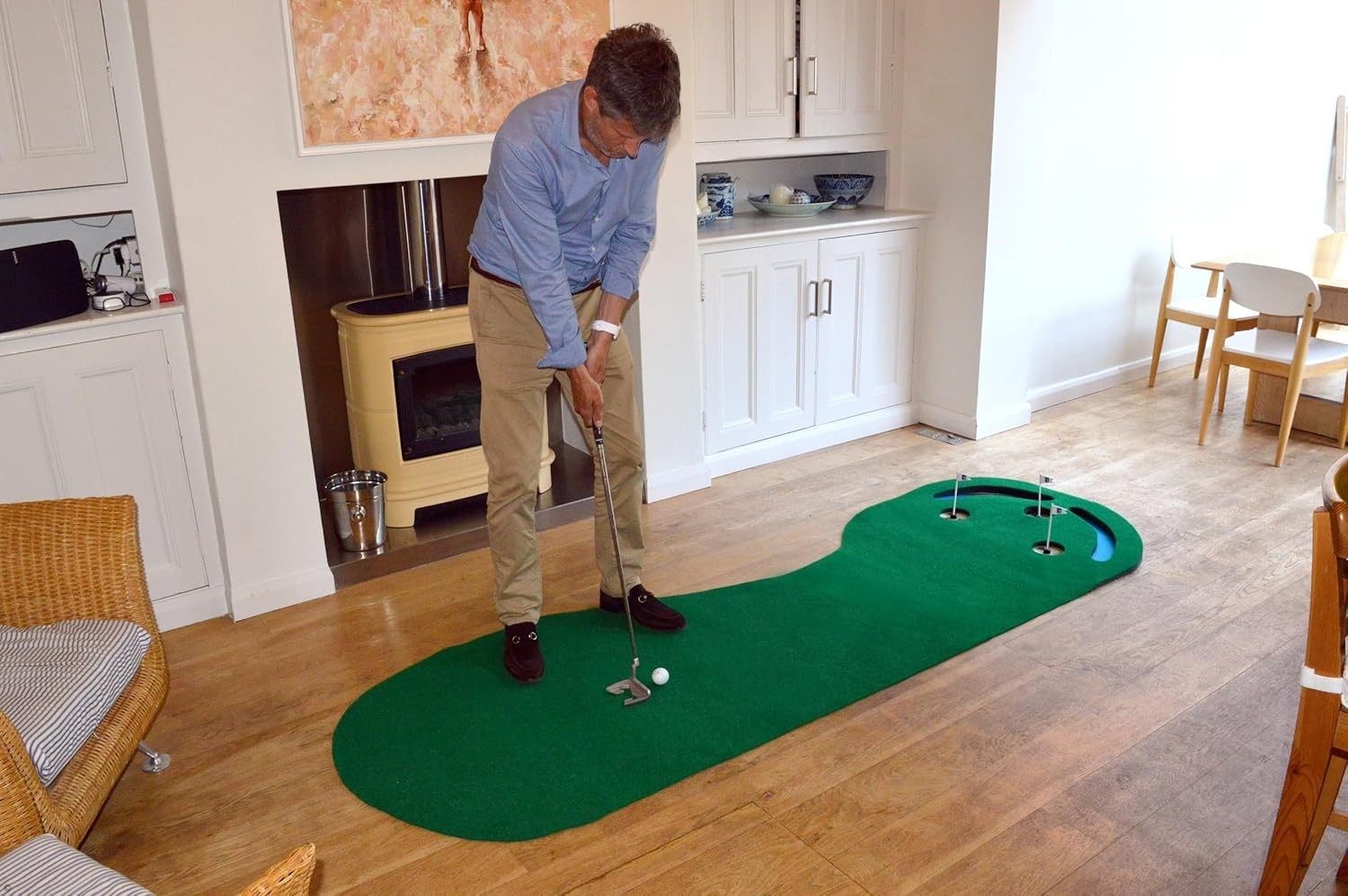 3 Hole Golf Putting Mat 9ft Indoor Practice Green Training Aid