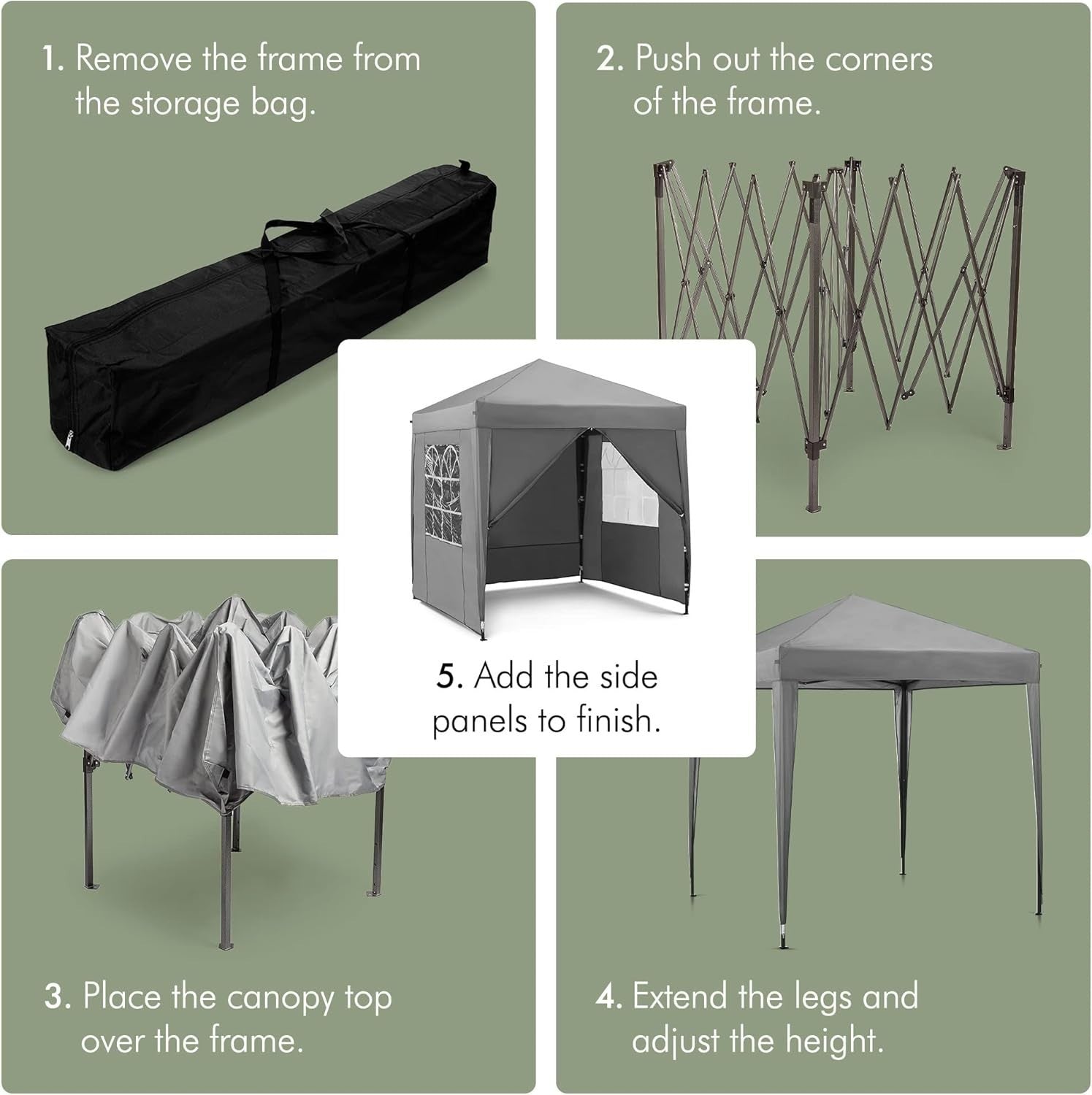 2x2M Grey Pop Up Gazebo With Removable Sides Waterproof Garden Party Tent