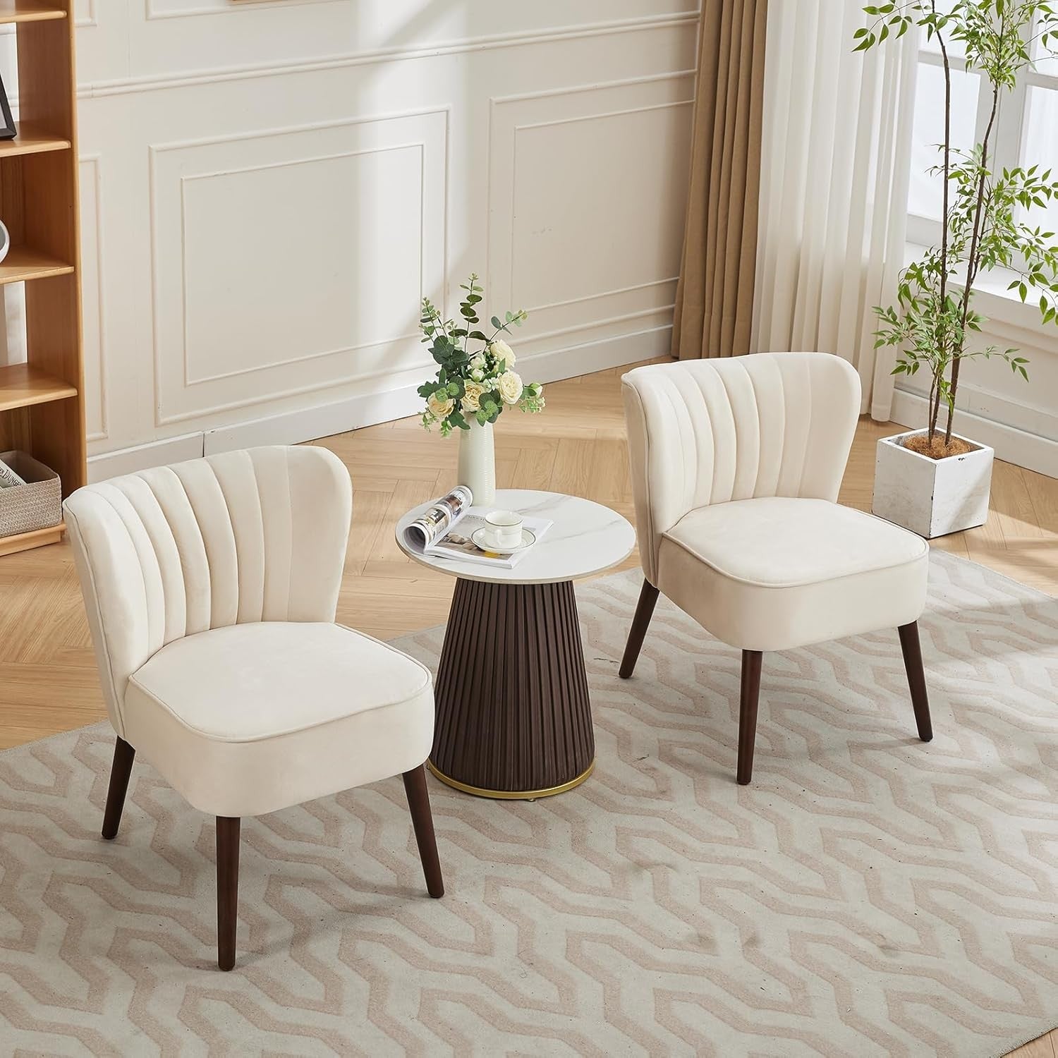 Velvet Armless Accent Chair Off White Upholstered Tub Seat