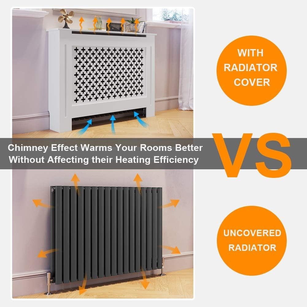 White Radiator Cover Medium | Modern Cross Slat MDF Cabinet – Easy Assembly