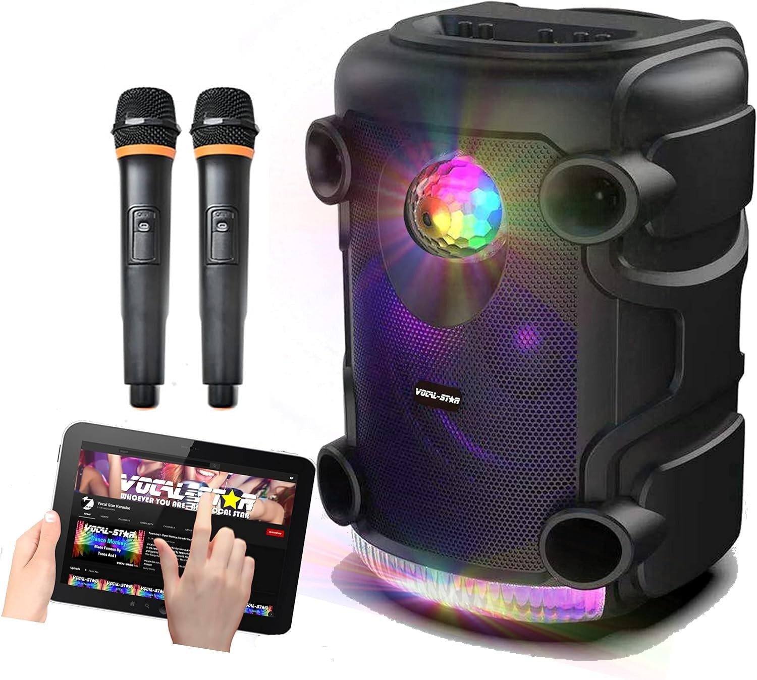 Vocal-Star Portable Karaoke Machine 2 Wireless Mics 300W Speaker