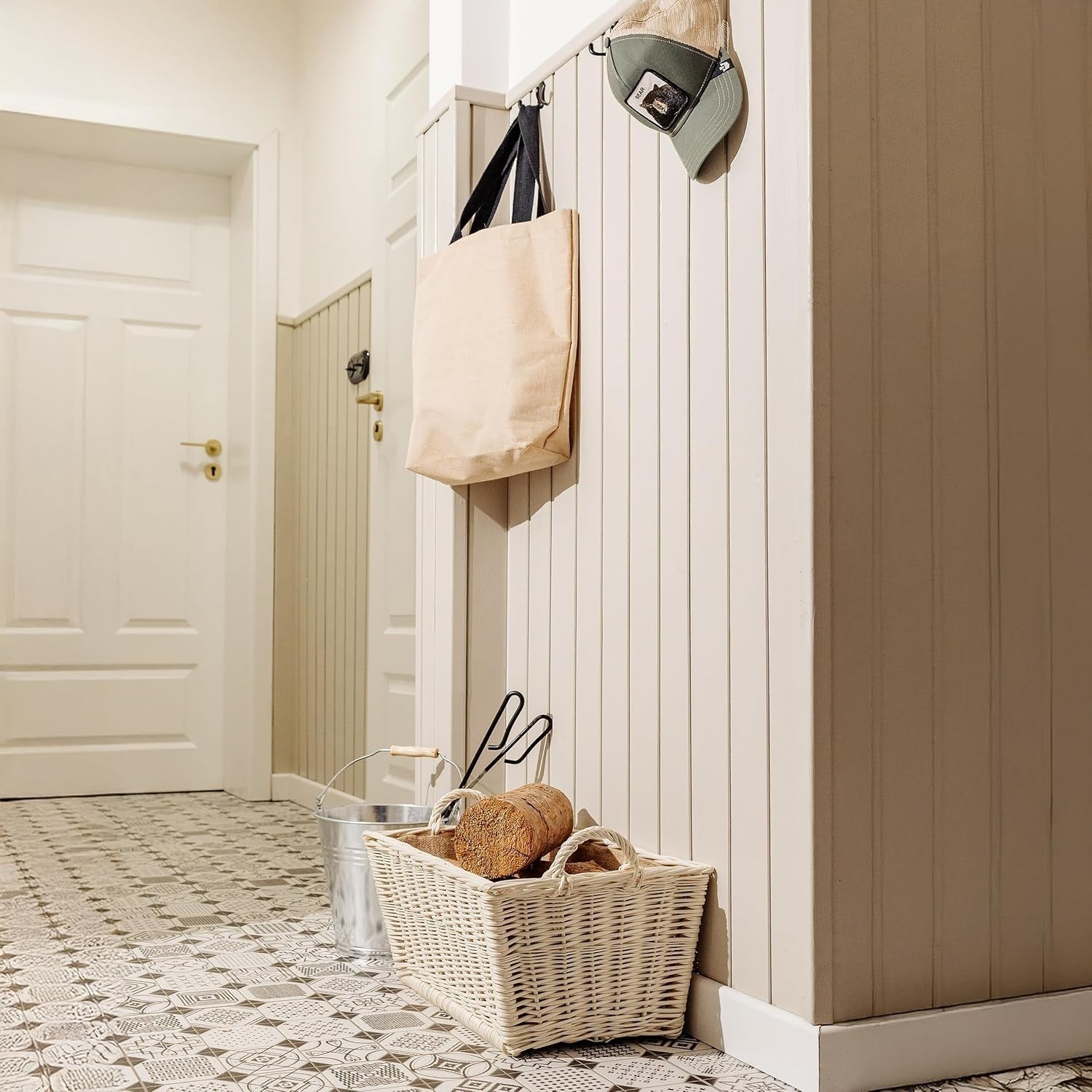 White Wicker Log Basket with Liner | Firewood Storage 47x33x30cm