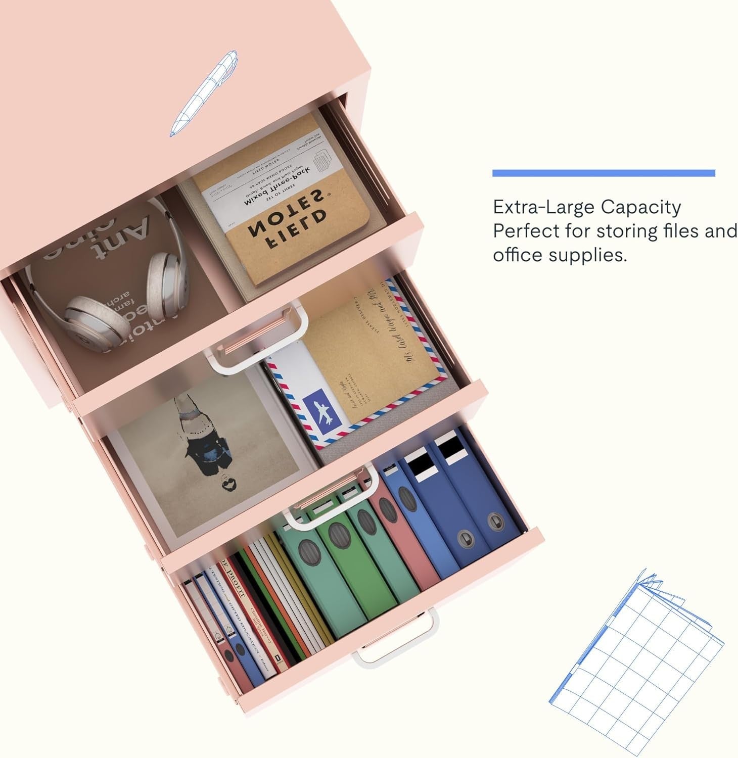 Pink Mobile Filing Cabinet 3 Drawer A4 Under Desk Office Storage