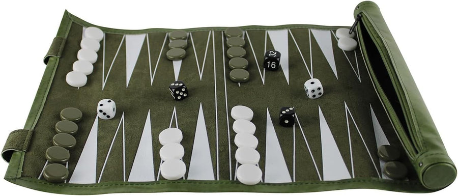 13 Inch Roll Up Backgammon Travel Set Portable Folding Strategy Board