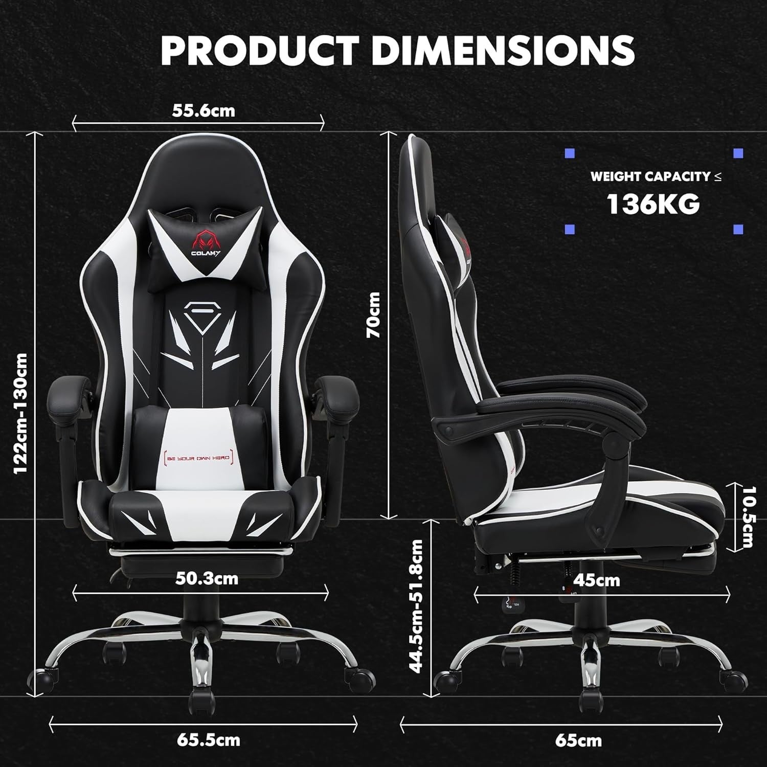 High Back Ergonomic Gaming Chair Swivel Recliner Office Seat Headrest Lumbar Whi
