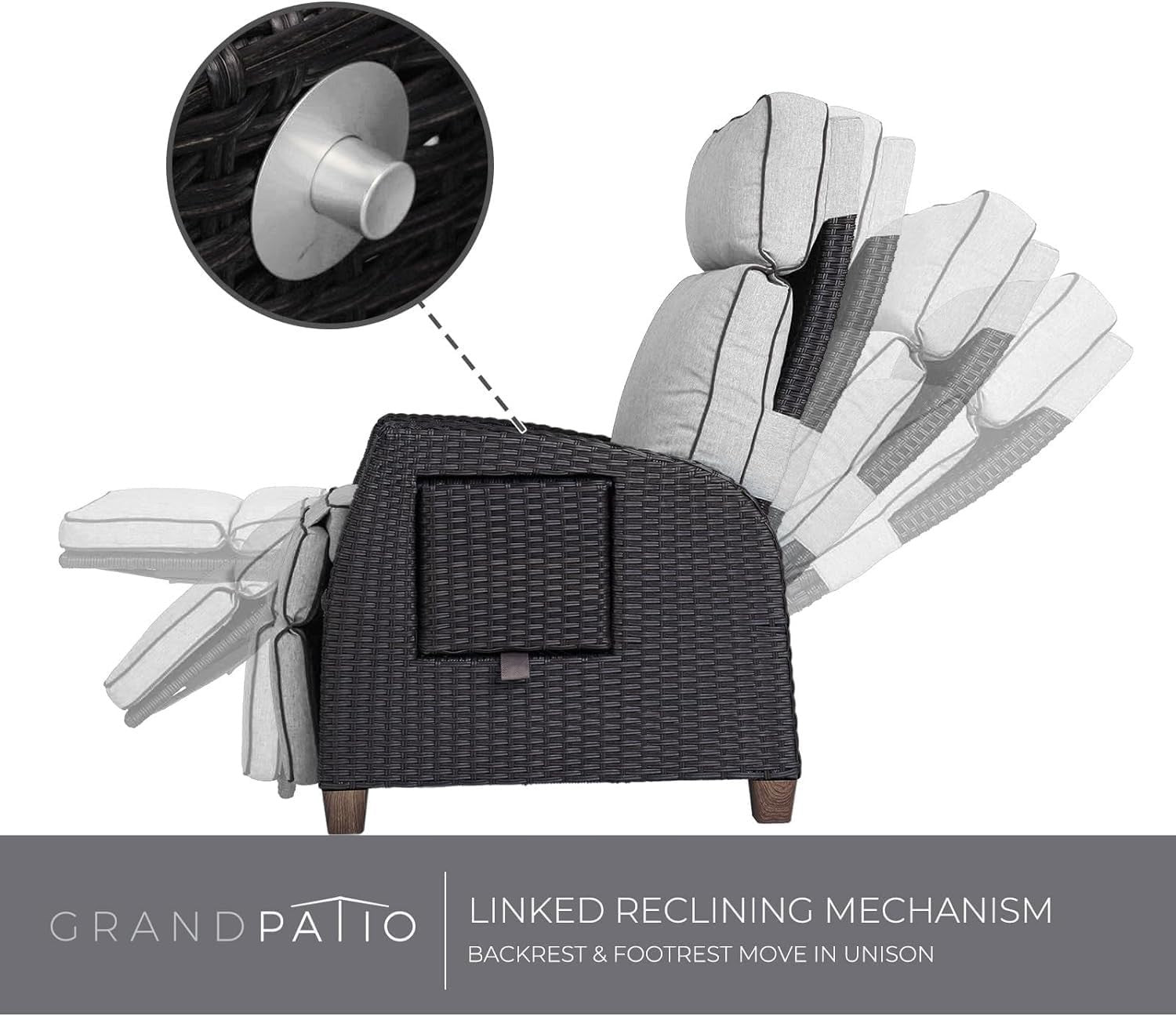 Adjustable Outdoor Recliner Wicker Patio Lounger with Flip Table Beige
