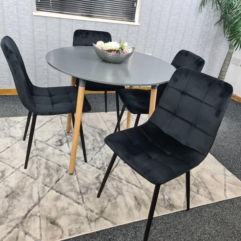 Modern Dining Table Set with 4 Chairs, Round Kitchen Table Set Black
