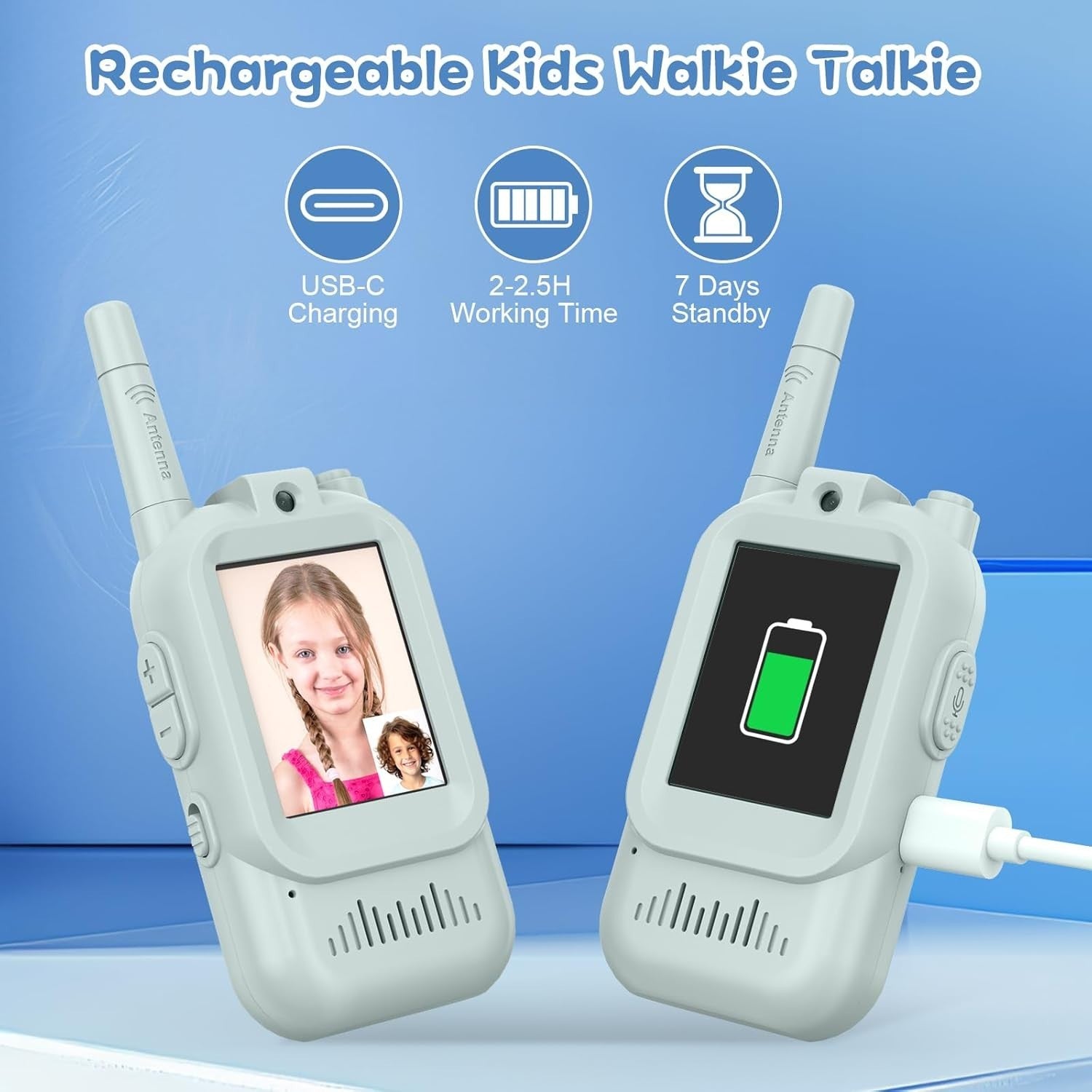 Video Walkie Talkies for Kids Long Range 2 Way Radio Toy 2 Pack Green