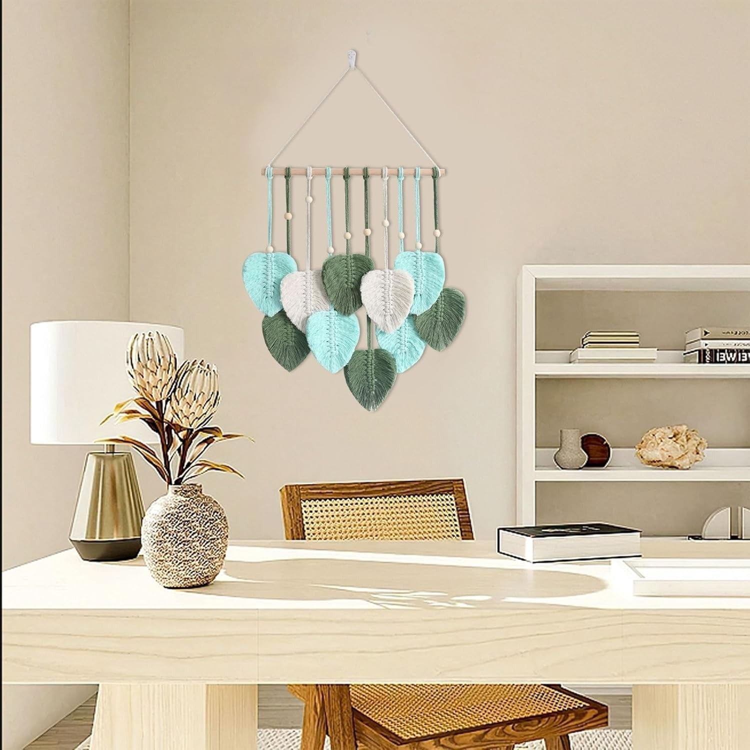 Blue Boho Macrame Leaf Wall Hanging 40x80cm Cotton Tapestry