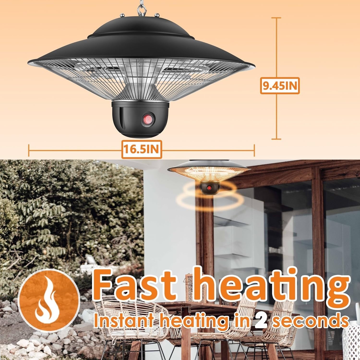 Ceiling Mounted Infrared Patio Heater 2000W Fast Heat Outdoor Indoor Use