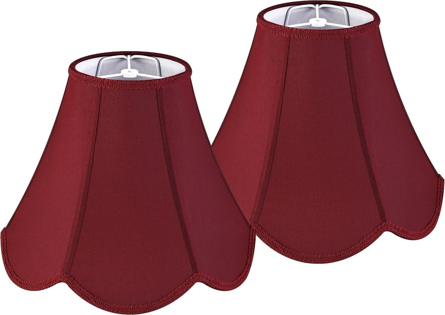 Set of 2 Burgundy Bell Silk Lamp Shades Scalloped Spider Fit Table Floor