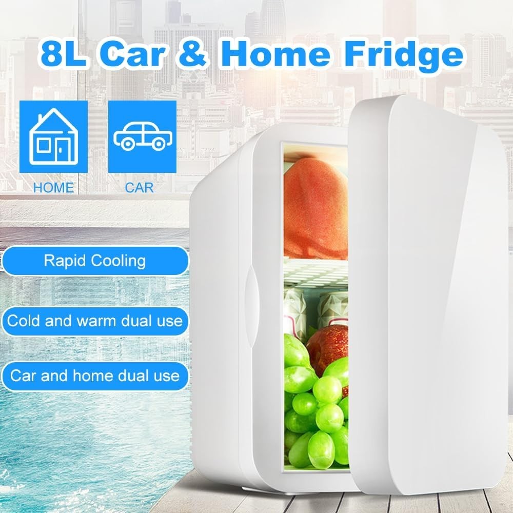8L Mini Fridge Cooler & Warmer Portable AC/DC Small White Compact