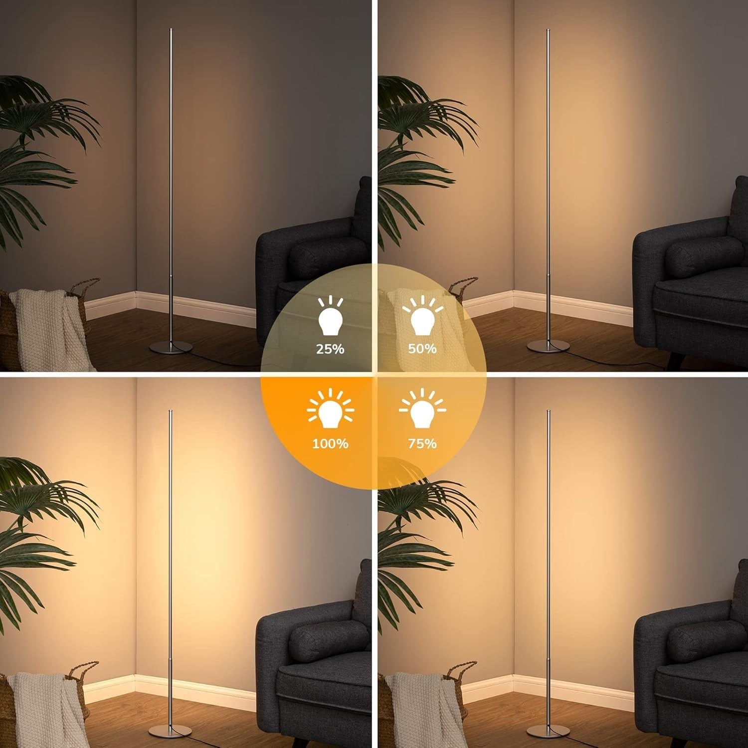 Dimmable LED Floor Lamp 2 Pack 57.5" Slim Standing Warm White Light