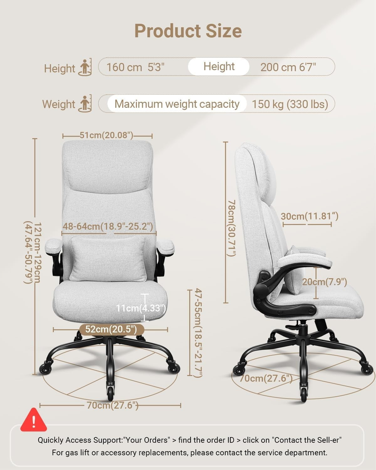 Tall Ergonomic Office Chair High Back Big & Tall Computer Desk Seat w/ Armrests