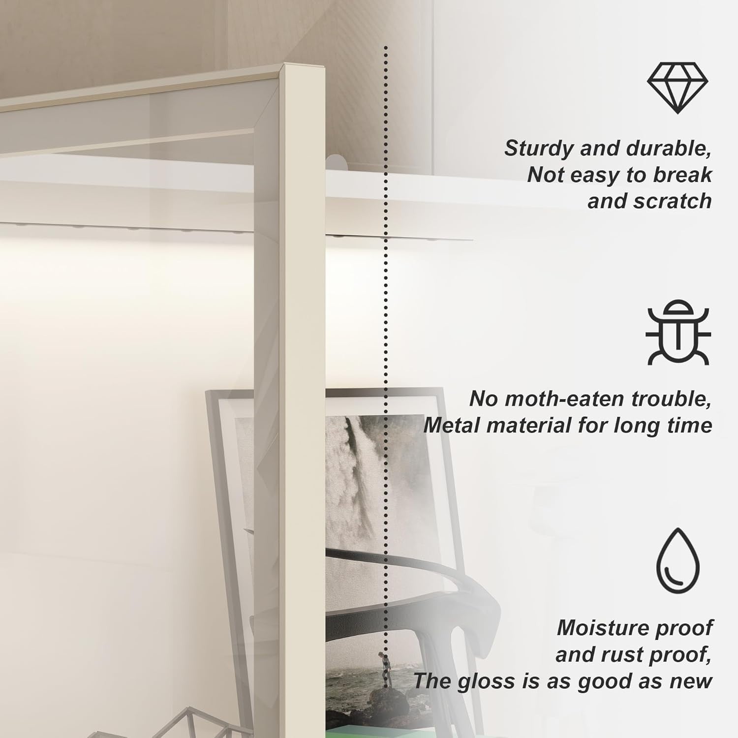 Glass Display Cabinet with LED Lights, 4 Shelves, Tall Storage Unit 160x80cm