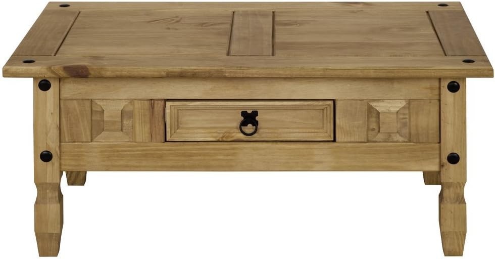 Solid Pine Coffee Table with Drawer Antique Wax 95x50x45cm Storage