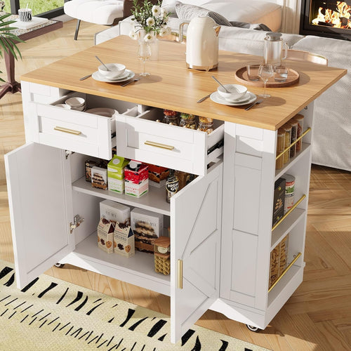 Foldable Kitchen Island Trolley with Drawers & Double-Sided Storage | Mobile