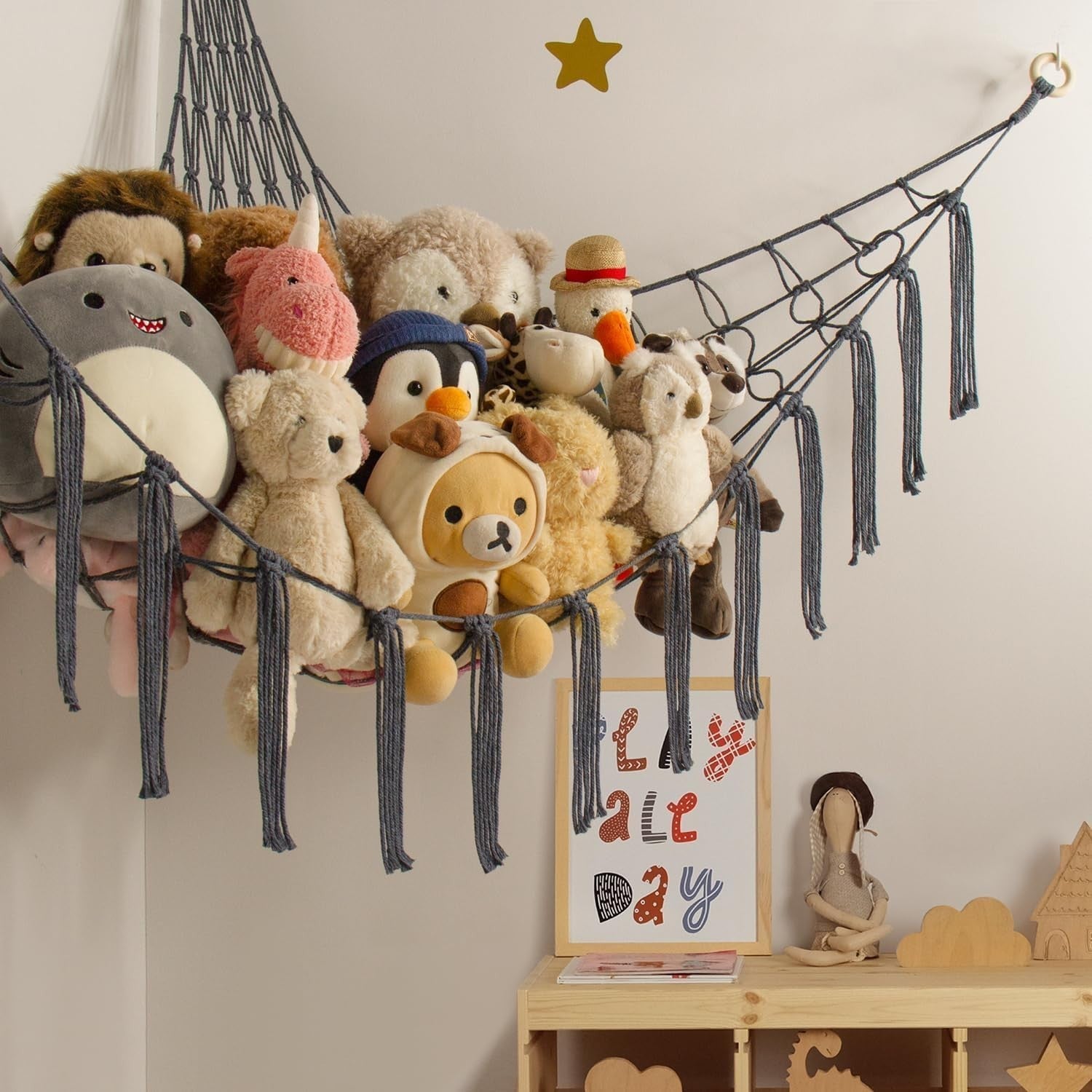 Toy Hammock for Stuffed Animals – Cotton Storage Net for Kids Room Decor