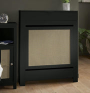 Black Radiator Cover Cabinet with Rattan Panels Storage Shelf & Drawers