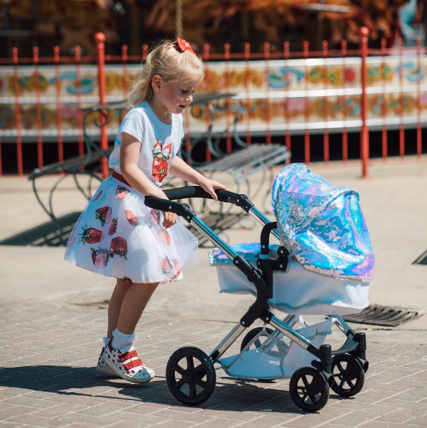 2 in 1 Dolls Pram Mermaid Pushchair Adjustable Handle Carry Cot