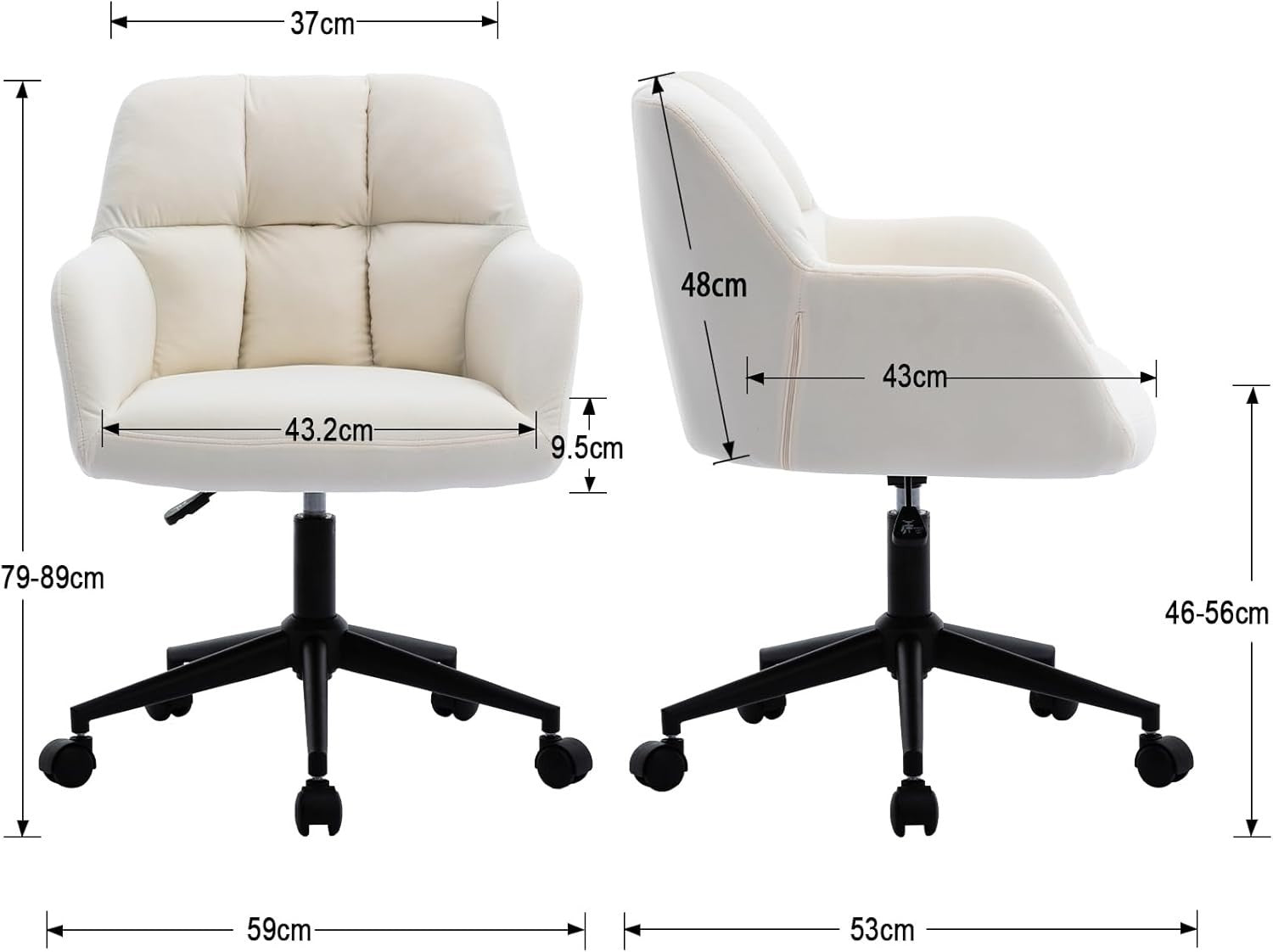 Velvet Office Chair Swivel Grid Design Home Desk Study Solid Back Adjustable Sea