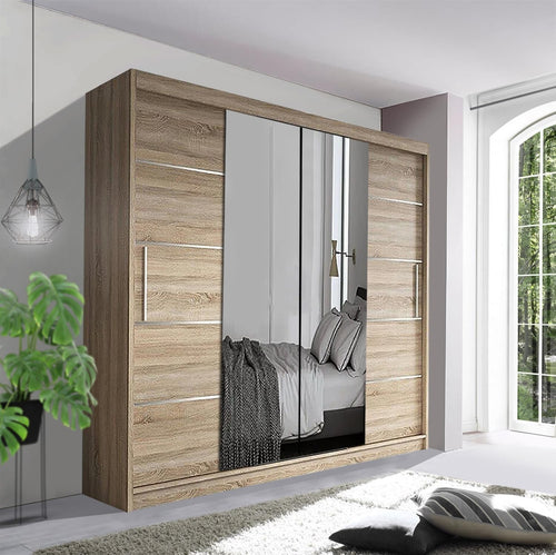 150cm Oak Sliding Wardrobe – Modern Spacious Bedroom Closet with Smooth Doors