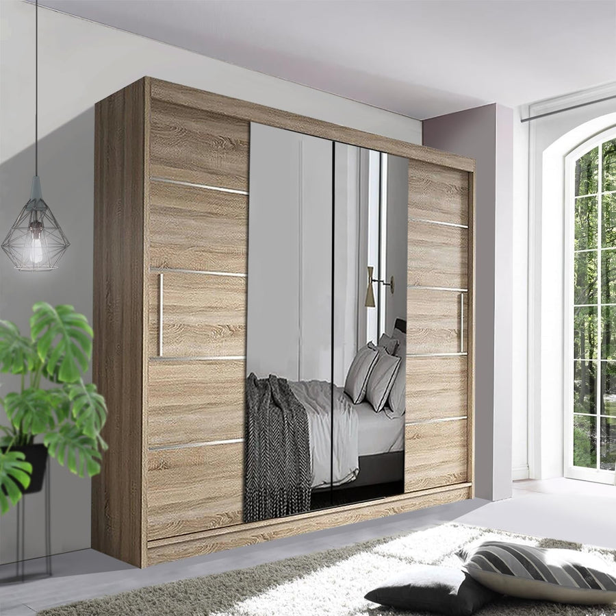 150cm Oak Sliding Wardrobe – Modern Spacious Bedroom Closet with Smooth Doors