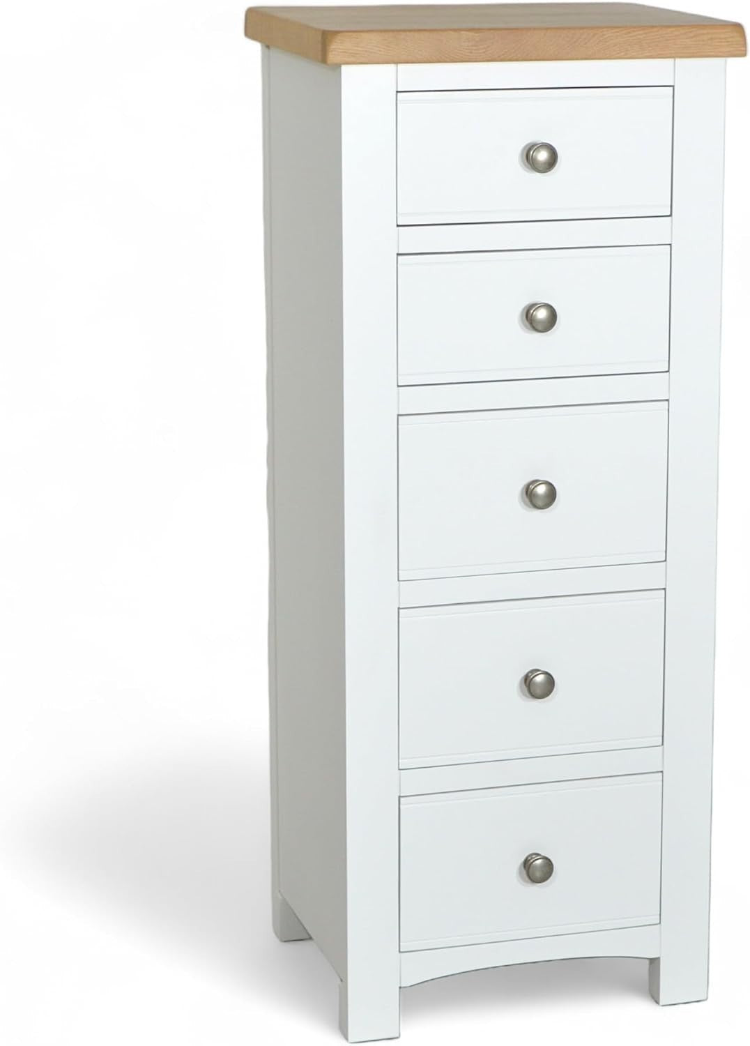 White 5 Drawer Tallboy Chest Slim Storage Bedroom Cabinet 116cm High