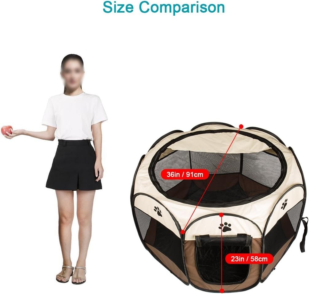 BIGWING Style Foldable Pet Playpen Portable Puppy Dog Cat Cage L Coffee