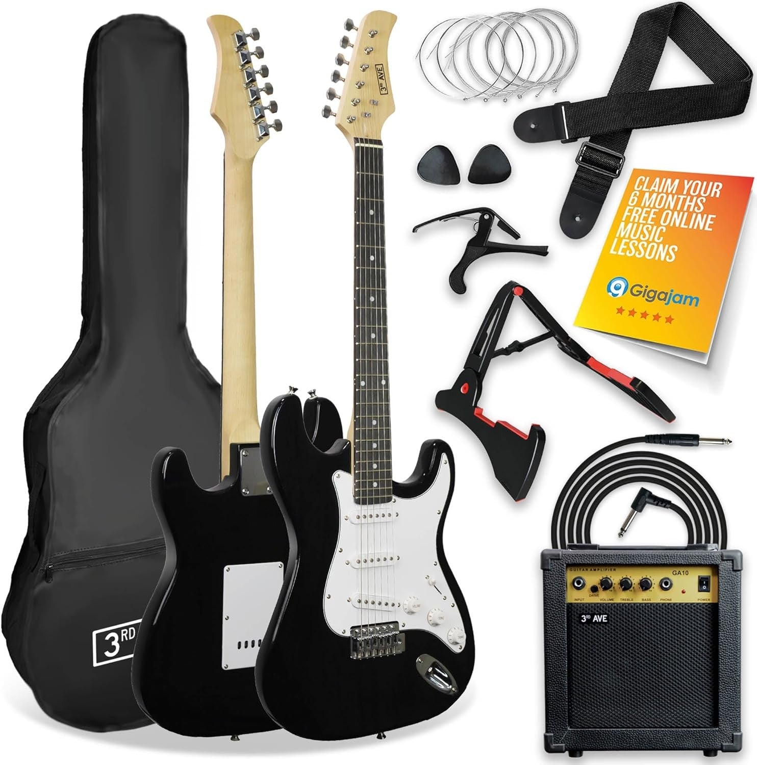 Full Size 4/4 Electric Guitar Starter Kit Amp Bag Black