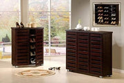 5 Tier Shoe Storage Cabinet 3 Door Wooden Unit Cupboard Brown Hallway Organiser