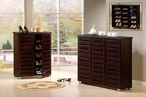 5 Tier Shoe Storage Cabinet 3 Door Wooden Unit Cupboard Brown Hallway Organiser